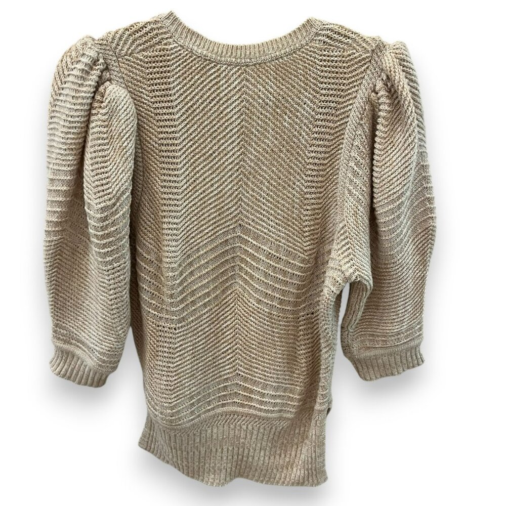 Brochu Walker "Arya Vee" Sweater Linen Cotton Puff Sleeve Cream Marle, S - Picture 4 of 4